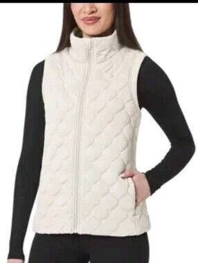 New Kirkland Signature Quilted Zip-Up Vest in Cream Small
